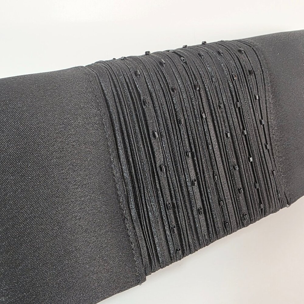 Black Satin Beaded Clutch Evening Bag Crossbody Formal